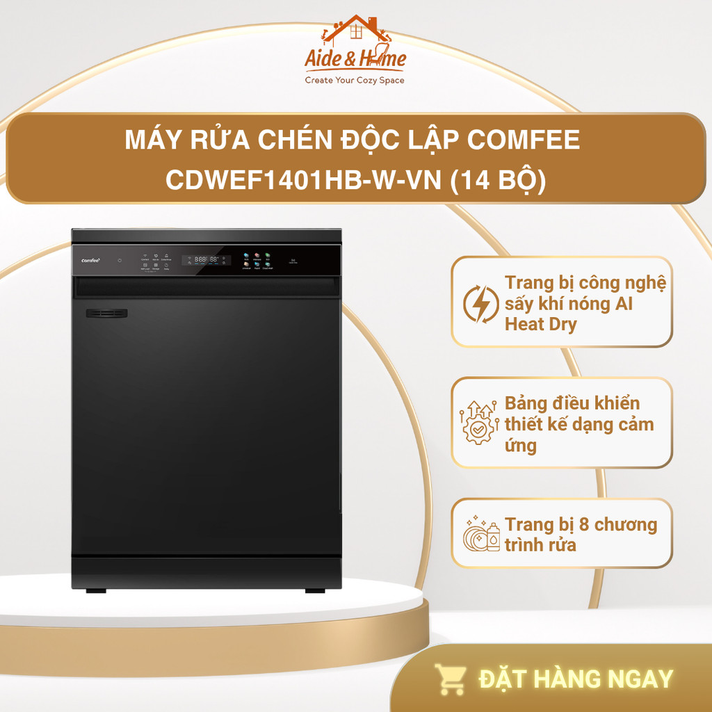 [MIỄN PHÍ LẮP ĐẶT] Máy rửa chén độc lập Comfee CDWEF1401HB-W-VN (14 bộ) - Bảo hành 24 tháng