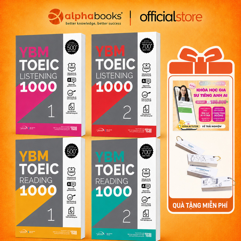 Sách - Combo YBM TOEIC 1000 (Trọn Bộ 4 Cuốn) - Kèm lời giải và hướng dẫn chi tiết (Gamma Books)