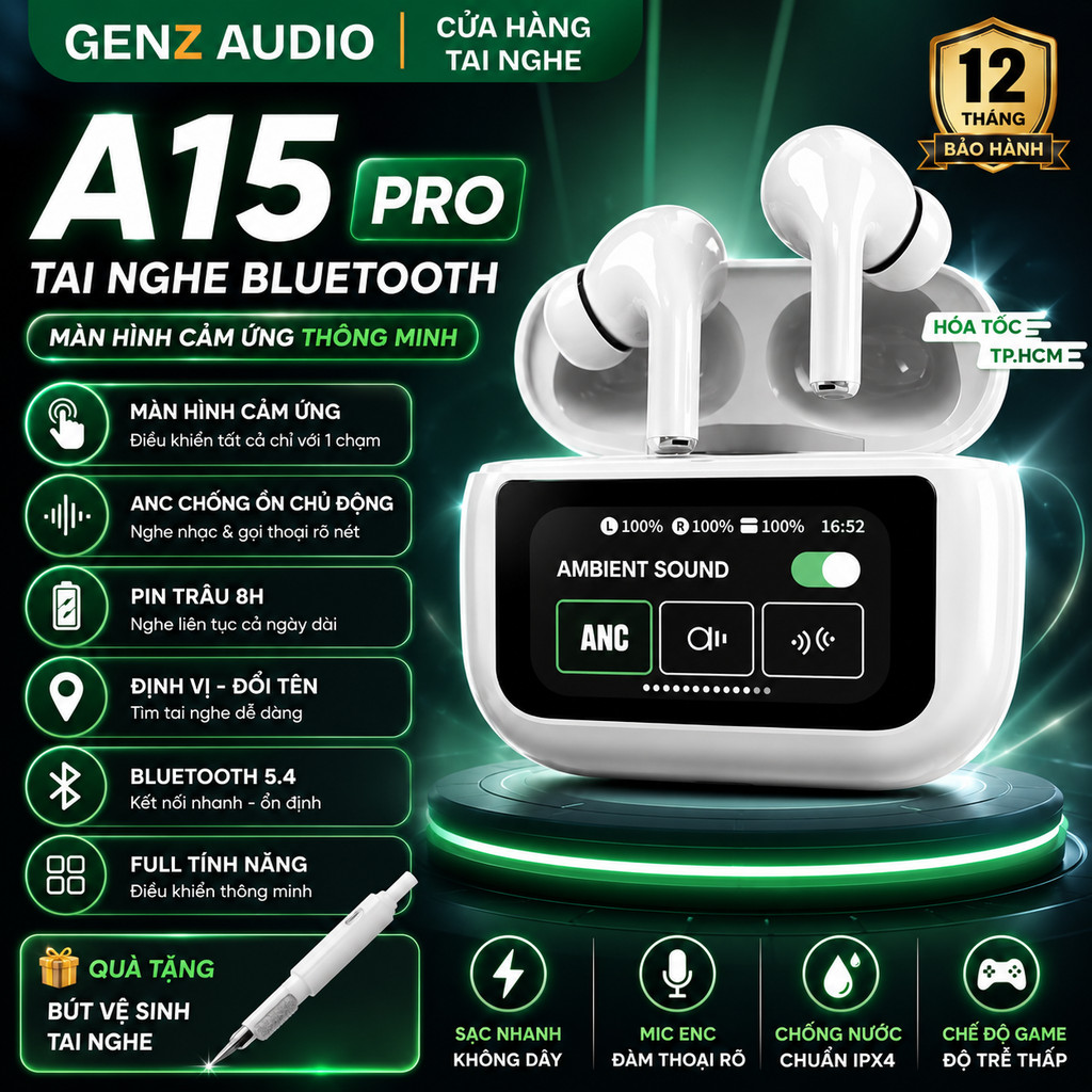Tai Nghe Bluetooth A15 Pro A10 Pro A9 Pro – Màn Hình Cảm Ứng, Âm Thanh Hay Pin Trâu