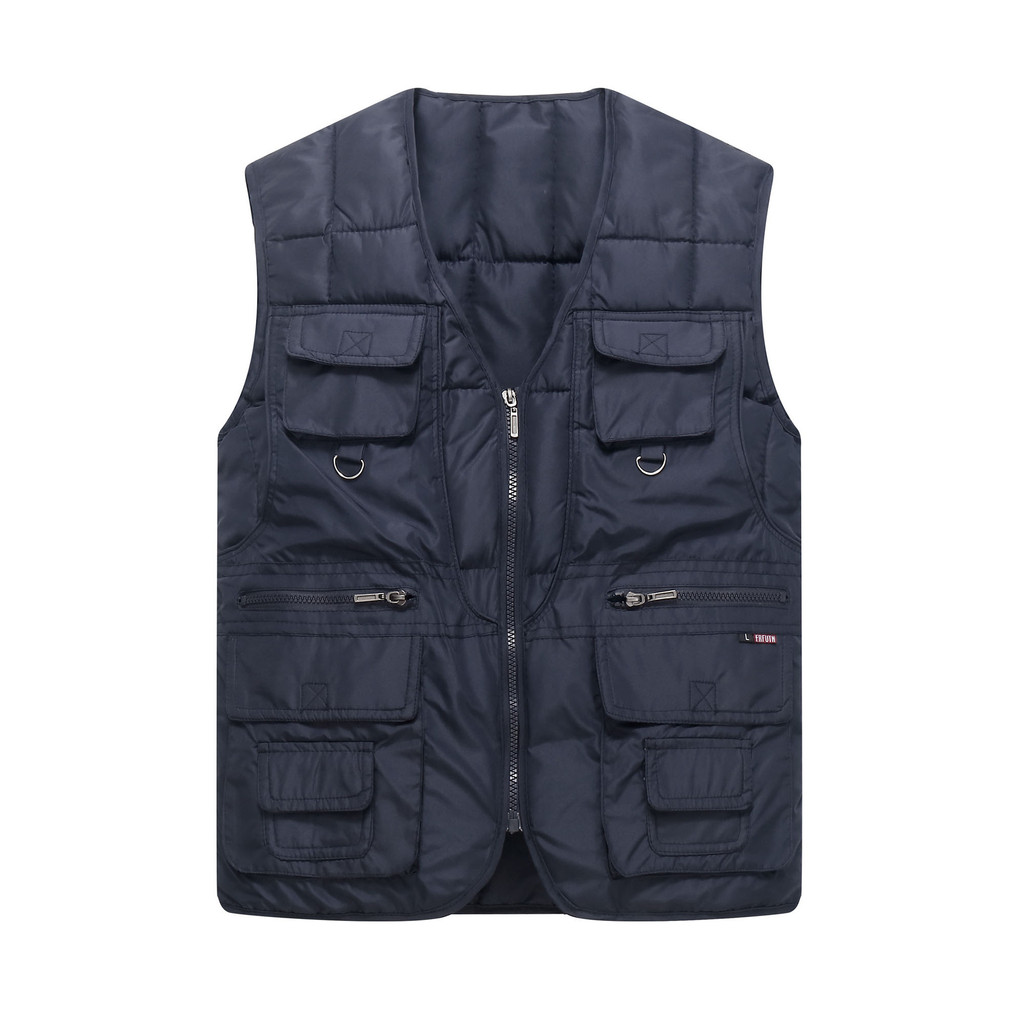 Mười Túi Nam Cotton Áo Vest Cotton Áo Vest Câu Cá Dày Áo Khoác Nhiều Túi Người Cao Tuổi Trung Niên 5
