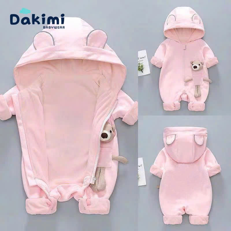 Quần áo sơ sinh DAKIMI dài tay zip lông ấm áp, Body dài tay cho bé trai gái, Bodysuit dài tay cho bé