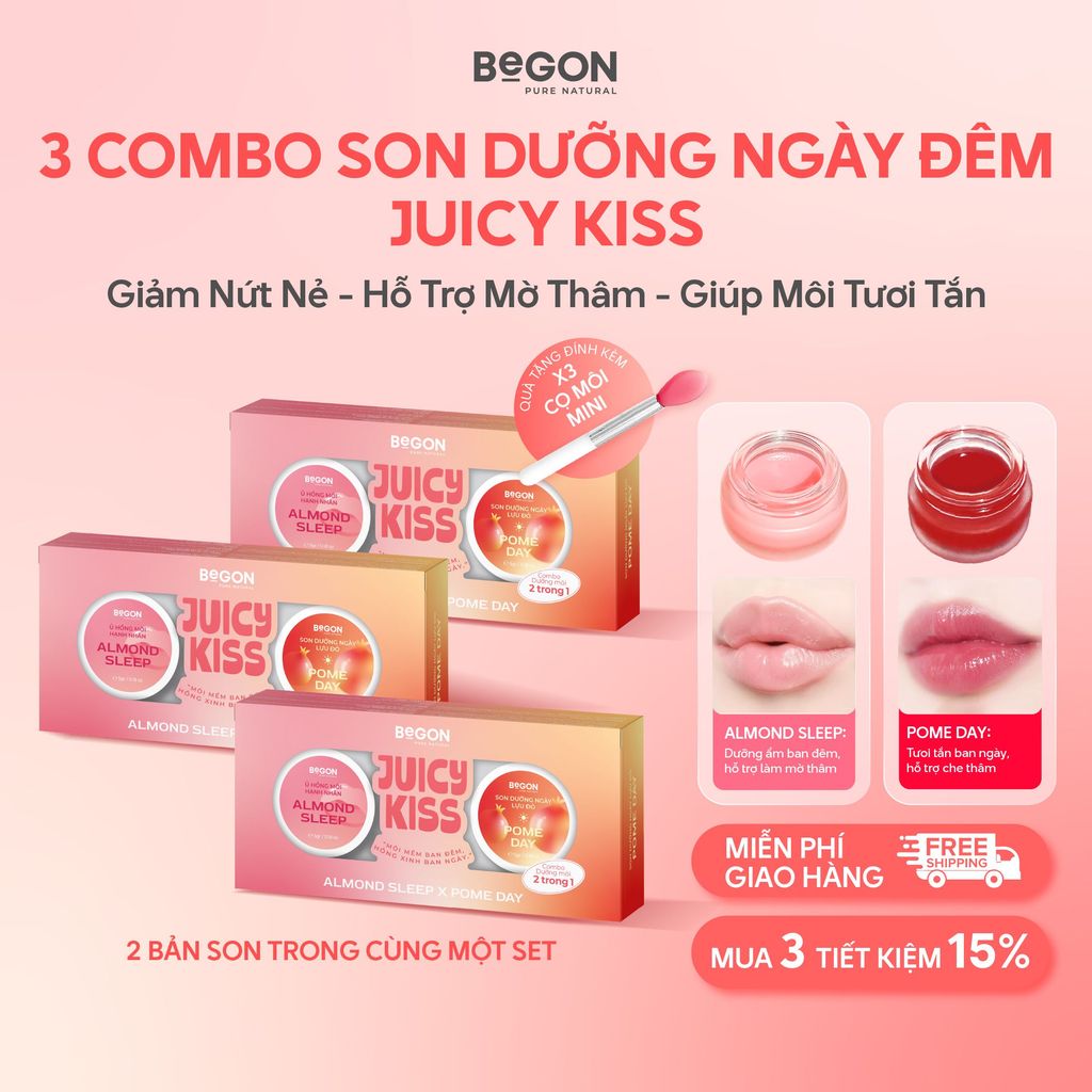 [3 Combo] Son Dưỡng Ngày Đêm Giảm Thâm 2in1 Juicy Kiss , Hỗ Trợ Dưỡng Ẩm, Làm Hồng Môi & Che Thâm | 