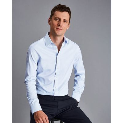 CHARLES TYRWHITT - Áo sơ mi nam cổ bẻ tay dài Non Iron Twill Mini Grid Check_FON0741-SKY