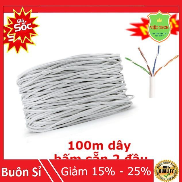 Cuộn 100m dây mạng loại 2 miễn phí bấm 2 đầu dây