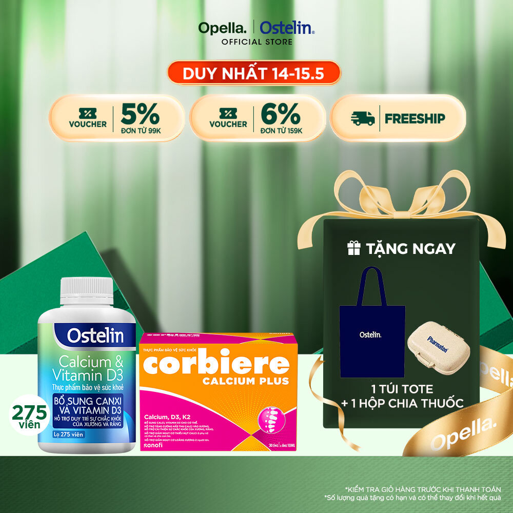 Ostelin Viên Uống Hỗ Trợ Bổ Sung Calcium & Vitamin D3 275 viên + Thực phẩm bảo vệ sức khỏe Corbiere 
