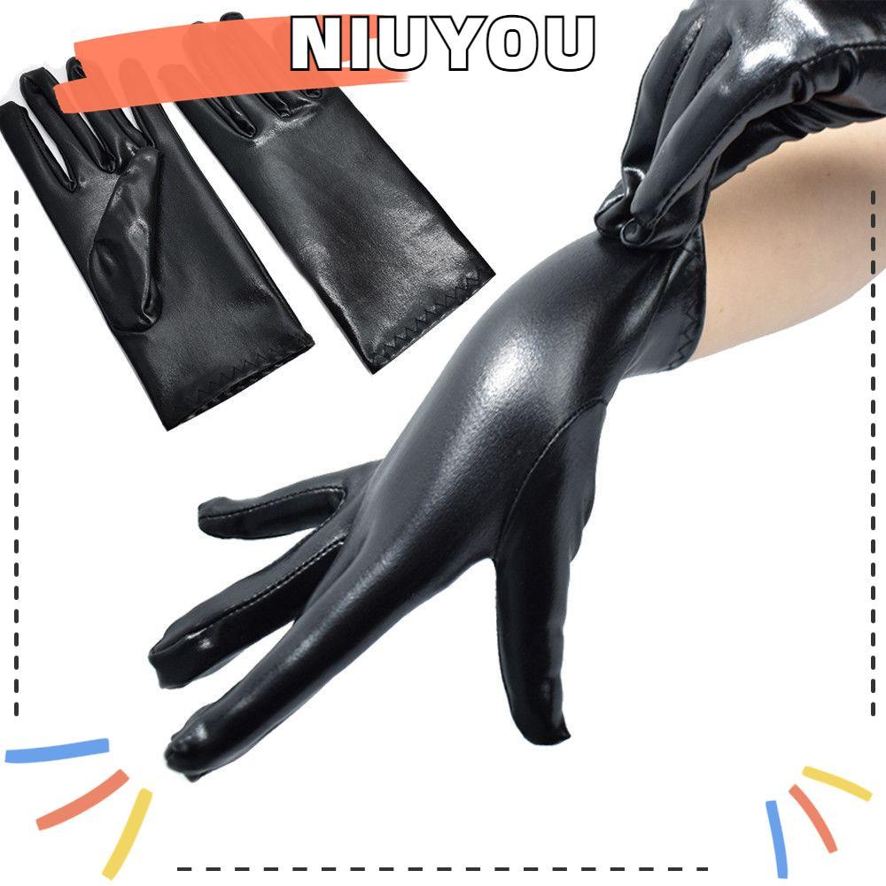 NIUYOU Găng Tay Đen Hip-Hop Dance PU Mittens Gothic Dress Up