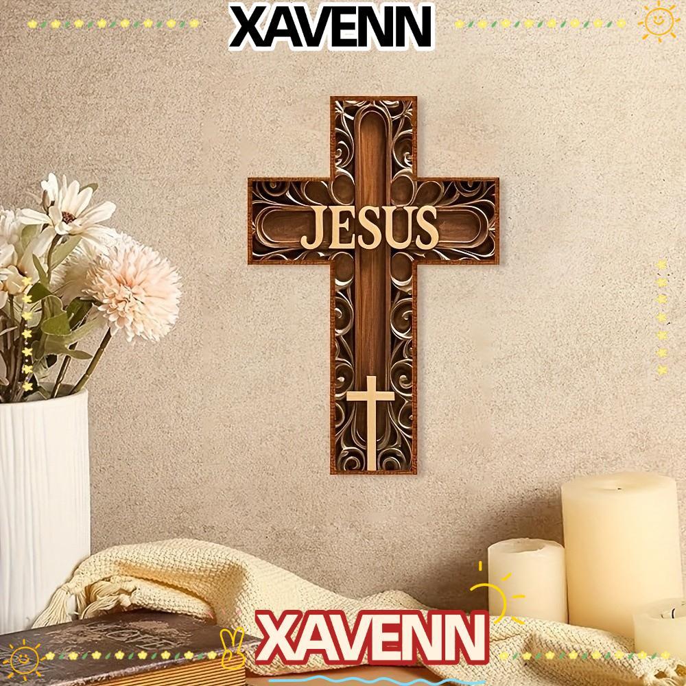 XAVENN Cross Wall Decor, 2D Inspired Christians Cross Sign, Vintage Gỗ 12 x 8 Inch Faith Love Blesse