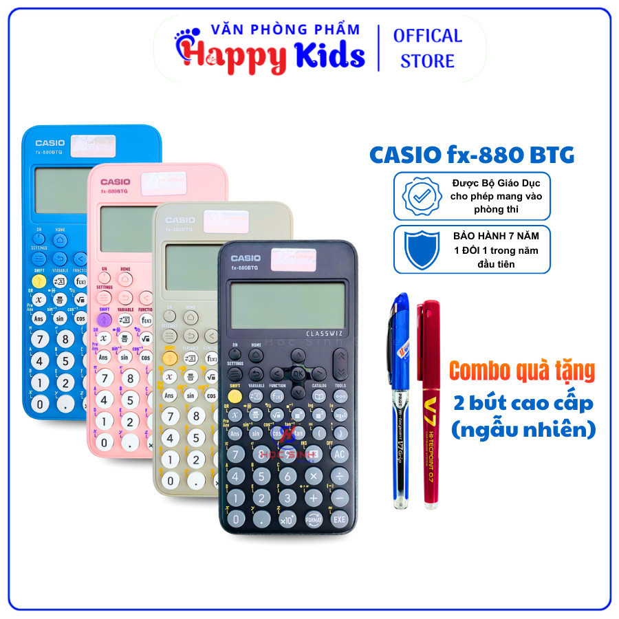 Máy Tính Casio FX-880 BTG Chính Hãng (Màu Đen, Hồng, Xanh, Xám) - VPP Happy Kids