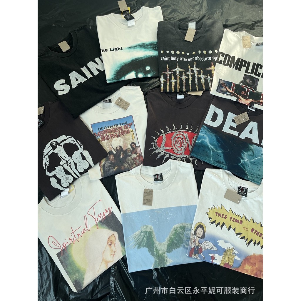 REQQ NIC Saint Michael Washed Vintage Loose Couple Vintage Short Sleeve T Shirt shirt