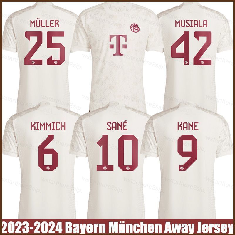 Jersey bóng đá Bayern Munich sân khách 2023-24, thiết kế dành cho cả nam và nữ với hình in cầu thủ K