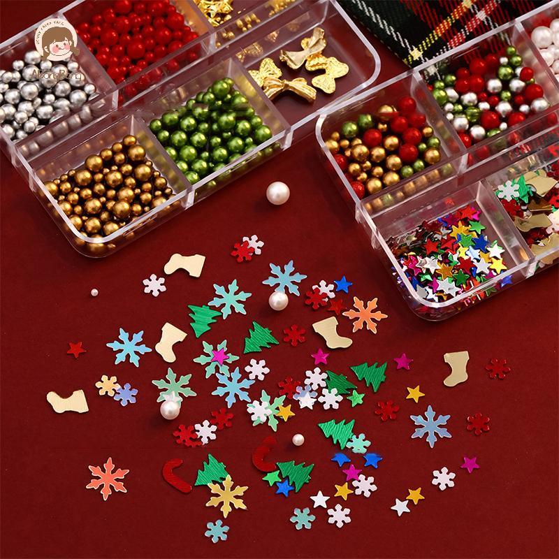 ABongBang Giáng Sinh Đỏ / Xanh Ngọc Trai Móng Tay Kim Cương Giả Kích Thước Hỗn Hợp Ngọc Trai Hạt Nhi