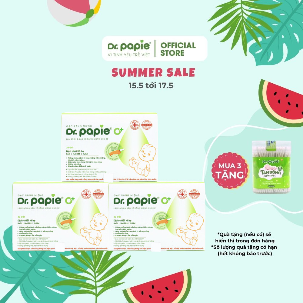 Combo 3 hộp Gạc rơ lưỡi Dr.Papie 0+ tiêu chuẩn 5 sao, làm sạch răng lưỡi nướu khoang miệng cho bé sơ