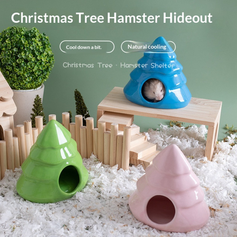 Hamster Tổ Gốm Igloo Dây Vàng Gấu Igloo Làm Mát Mùa Hè Cây Giáng Sinh Thú Cưng Cảnh Quan Nhà