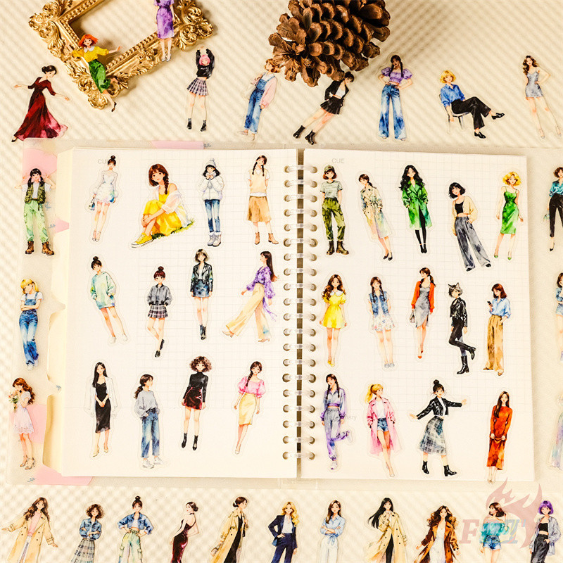 54 Cái / bộ ✿ Mori Modern Girls Series 02 Nhãn dán trong suốt PET ✿ Nhãn dán đề can Doodle thời tran
