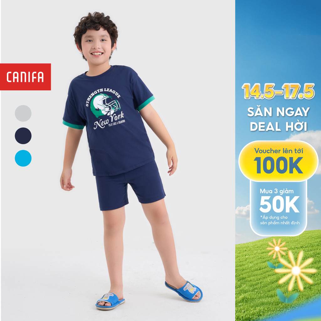 Bộ quần áo bé trai CANIFA áo thun ngắn tay quần đùi có hình in 2LS25S005