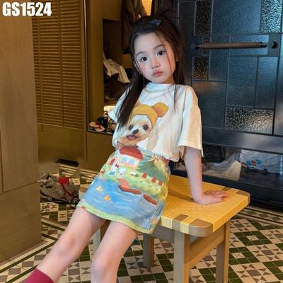 Set Váy Bé Gái In Hình Cún Con Dễ Thương Phối Chân Váy Cảnh Sắc MINTSCLOSET GS1524