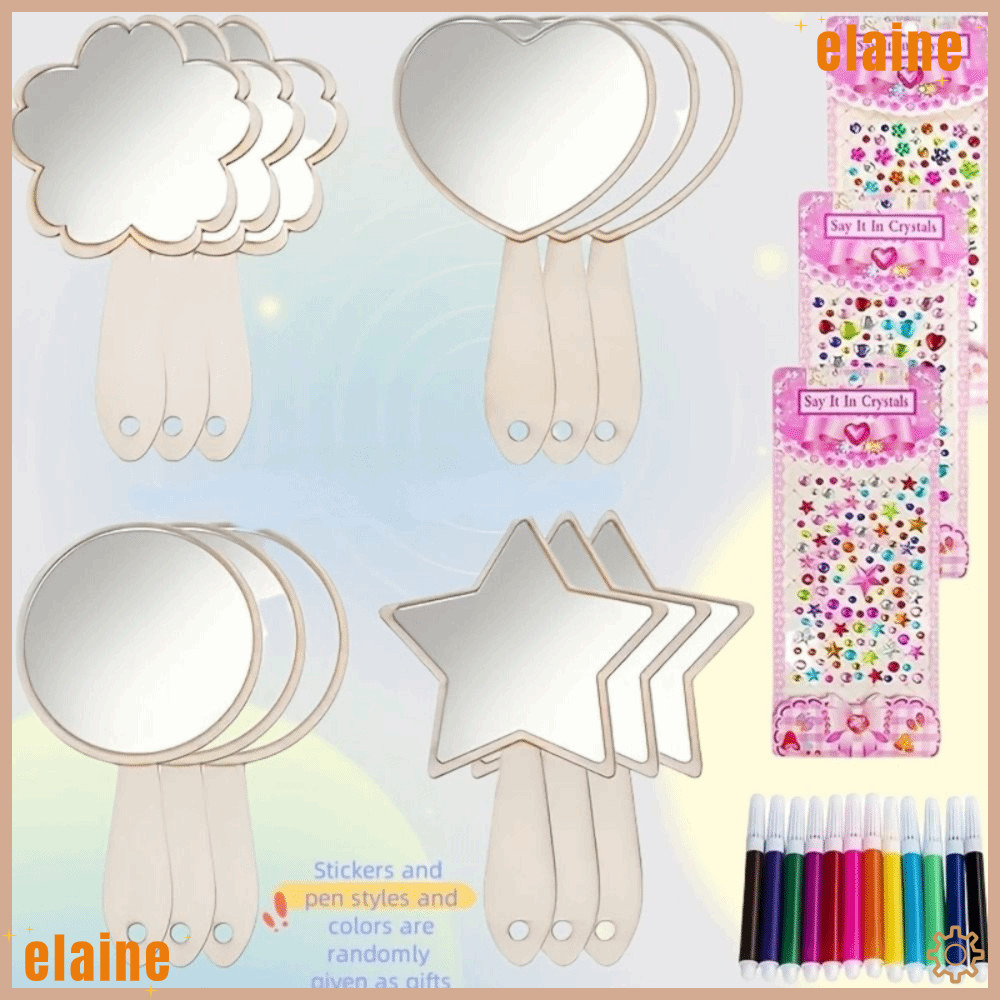 ELAINE 1 Bộ Gương Gỗ Thủ Công, Chưa Hoàn Thành DIY Kids Trang Trí Gương, Tiệc Sinh Nhật Vui Nhộn Với