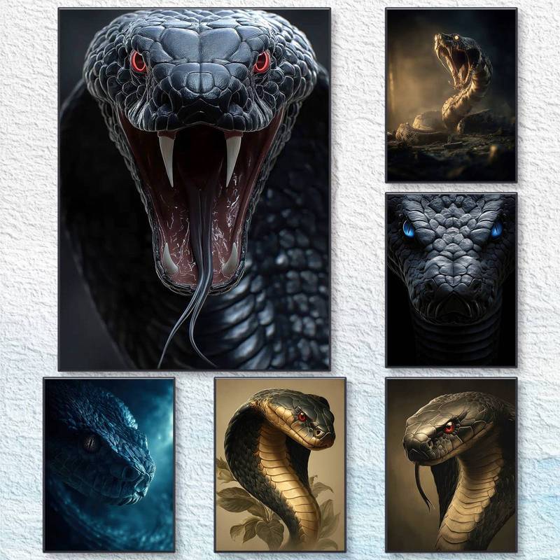 Bộ nghệ thuật treo tường hình con rắn giả tưởng bóng tối, Gothic Viper & Cobra Canvas In họa tiết kh