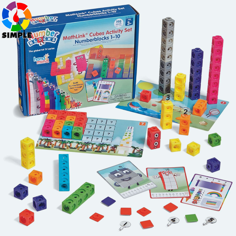 hand2mind MathLink Cubes Numberblocks 1-10 Activity Set, 30 Preschool Learning Activities, Counting 