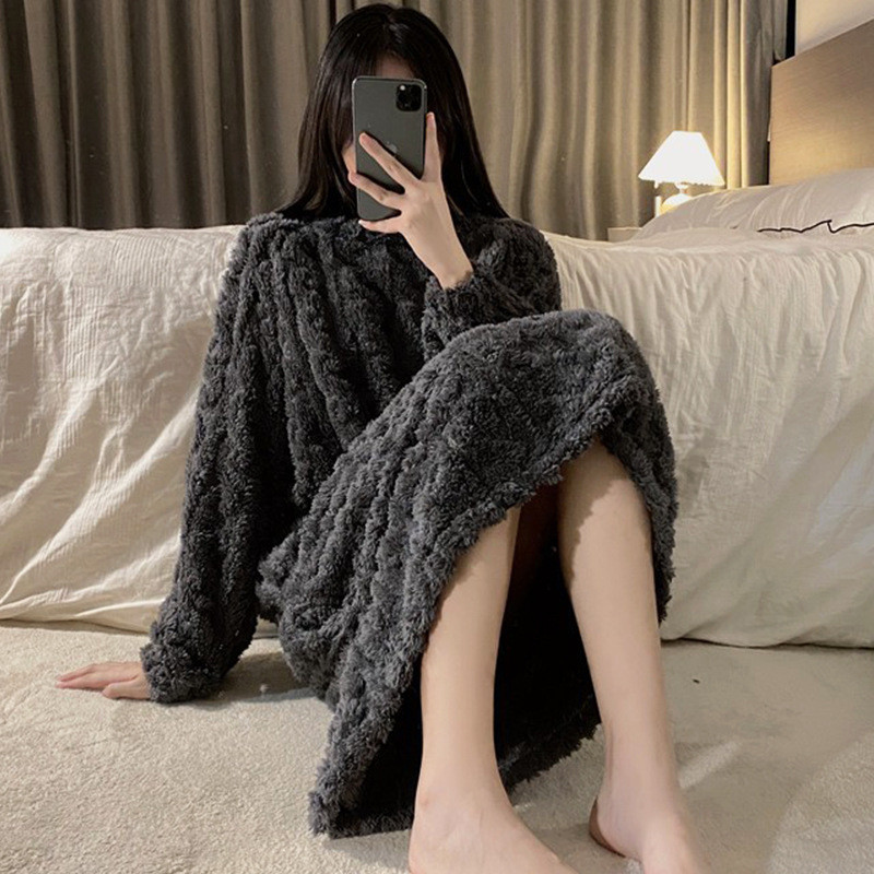 nightgowns winter pajamas Váy ngủ nữ lông cừu thời trang cho thu đông