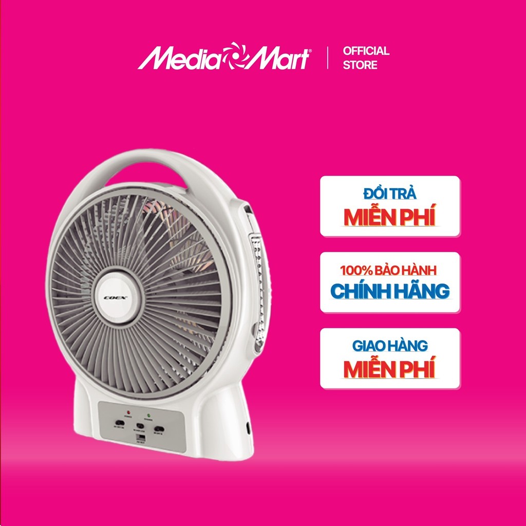 Quạt sạc Coex CF-7114R - Thiết kế nhỏ gọn, màu trắng và xanh, dung lượng pin 7000mAh