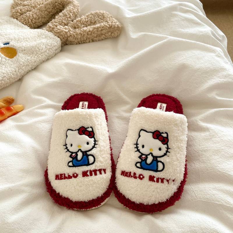 Very Soft Glutinous Hello Kitty Fleece-Lined Thermal Ins Home Cotton Slippers Non-Slip Winter Antisl