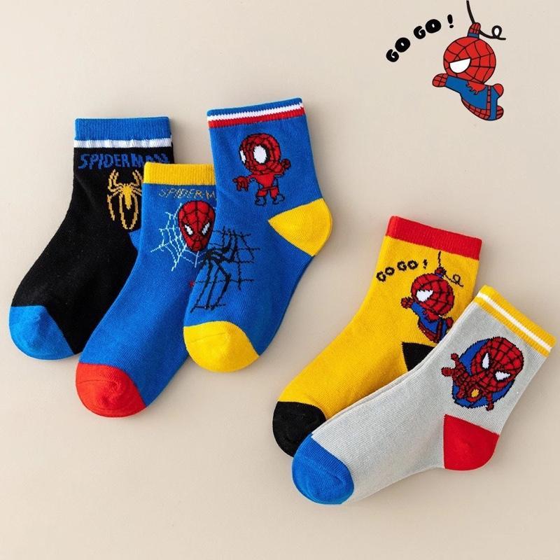 ￼Set 5 đôi tất cotton cổ cao siêu nhân nhện bé trai , sợi bông mềm mại thoáng khi khử mùi