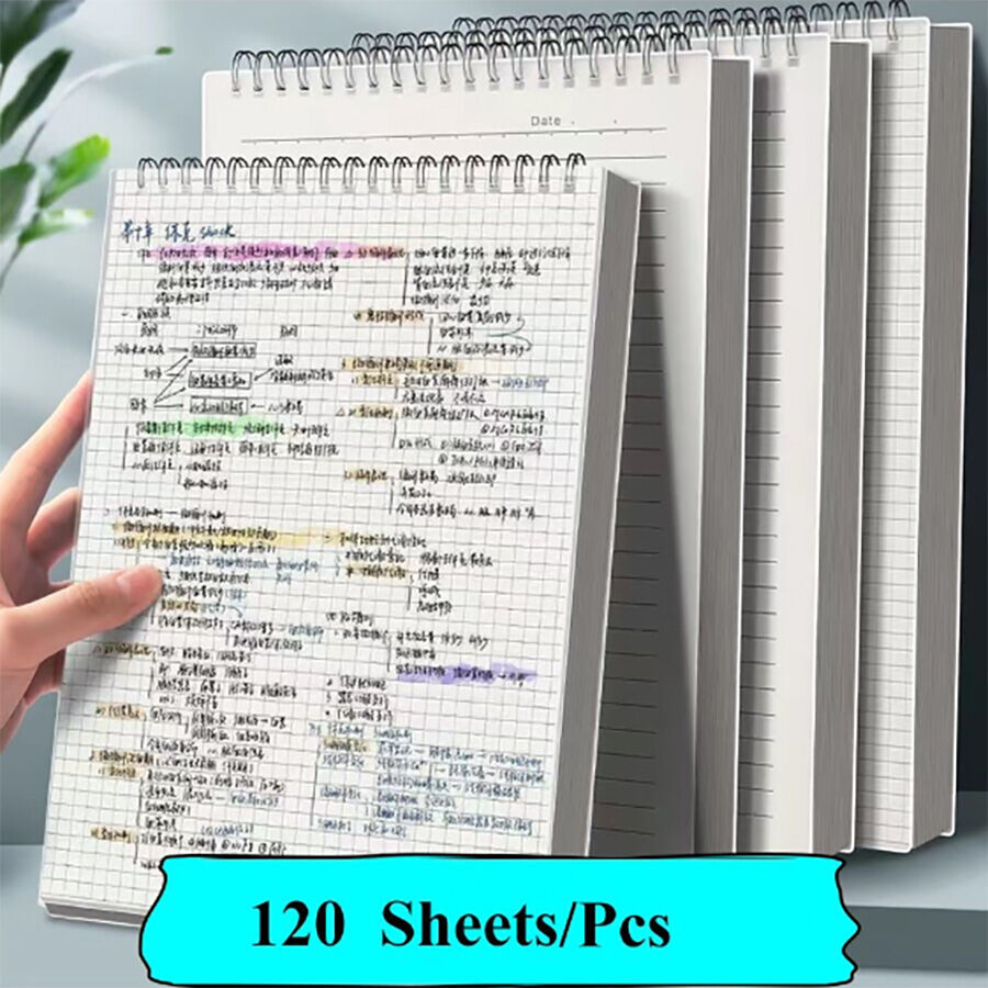 A4 A5 B5 Cuộn Sách Xoắn Ốc Notebook 120 Tờ 240 Trang Lưới Notebook PP Cover