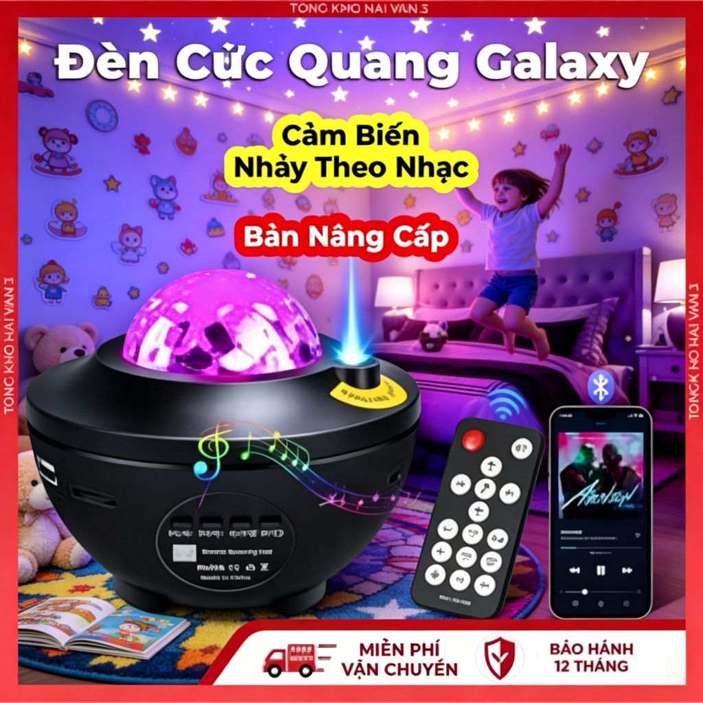 Đèn Cực Quang Starry Chiếu Bầu Trời Galaxy, Đèn Kiêm Loa Bluetooth Điều Khiển Trang Trí, Led Cực Quang Decor Phòng Ngủ