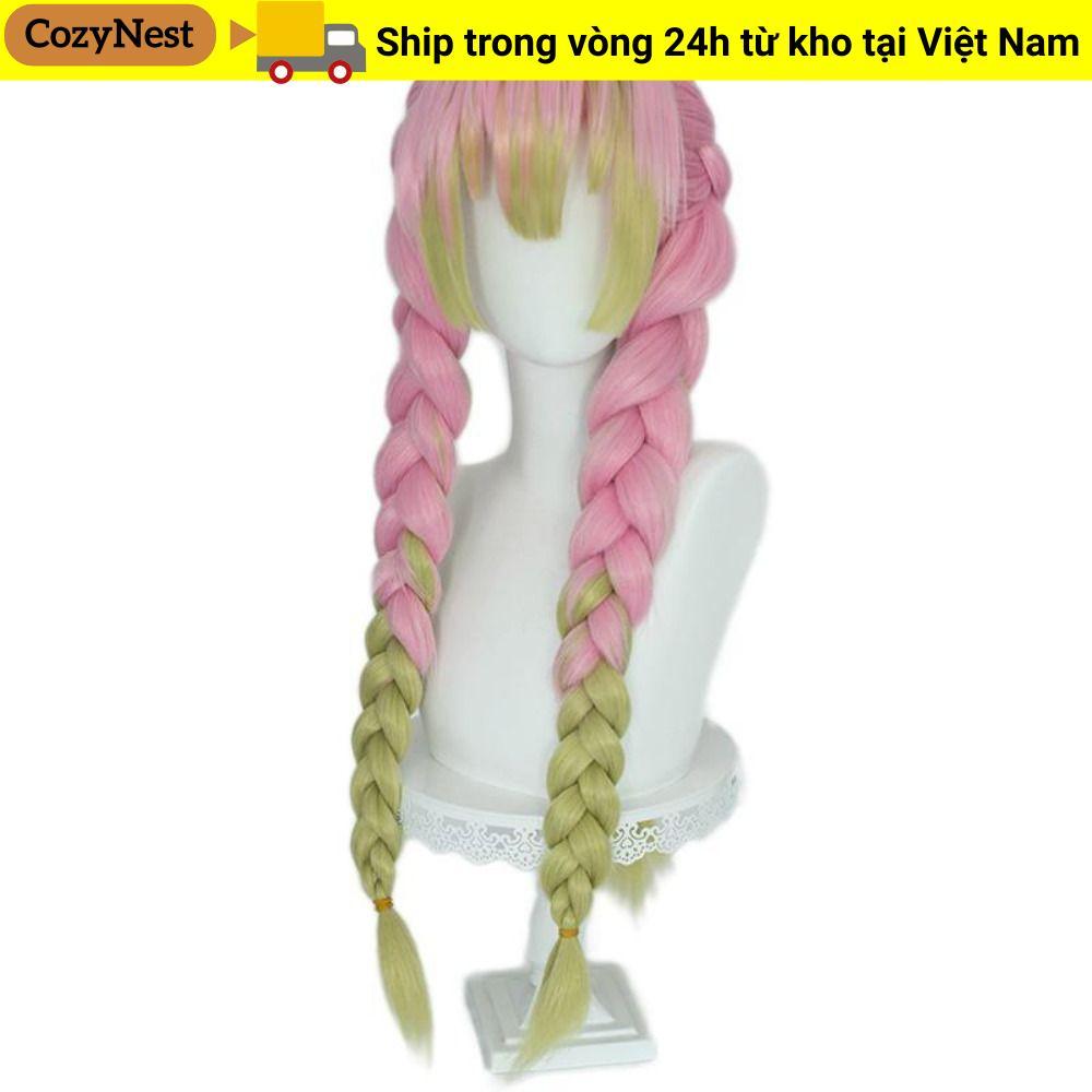 COZYNEST Demon Slayer Cosplay Tóc Giả, Long Demon Slayer Kimetsu no Yaiba, Nhiệt Hồng Xanh Tổng Hợp 