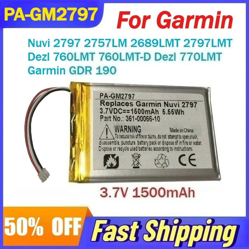 Pin 3.7V 1500mAh PA-GM2797 cho Garmin Nuvi 2797 2757LM 2789LMT 2797LMT cho Dezl 760LMT 760LMT-D 770L