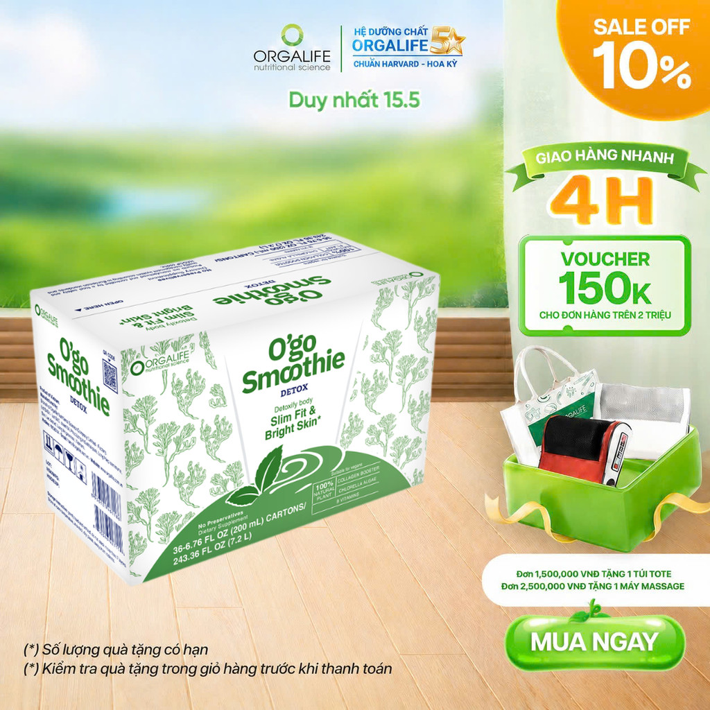Thùng 36 Hộp O'GO SMOOTHIE DETOX Thanh Lọc Cơ Thể (200ml/Hộp)