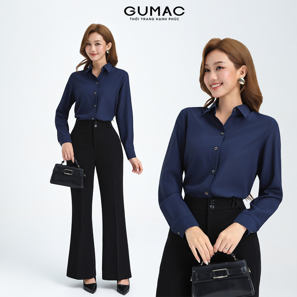 Áo Sơ Mi Nữ Tay Dài GUMAC Áo Kiểu Công Sở Lụa Mango Trơn Basic Mềm Mát Cao Cấp BAE00001 | BigBuy360 - bigbuy360.vn