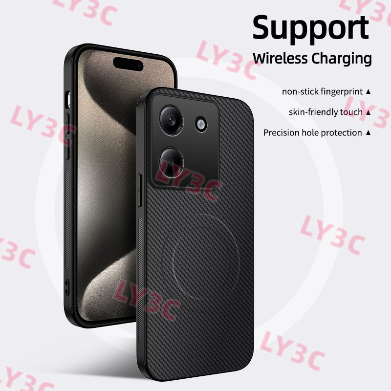 Dành Cho Poco M7 Ốp Lưng Từ Tính Bằng Sợi Carbon Mới Cho Mi Poco M7 Pro Sạc Không Dây Silicon Chống 