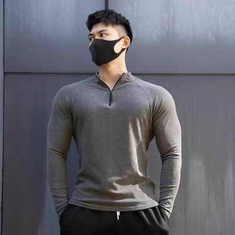 Men's Casual Long Sleeve Double-Sided Dralon Half Zipper T-shirt Fall/Winter Slim Keep Warm Pure Col