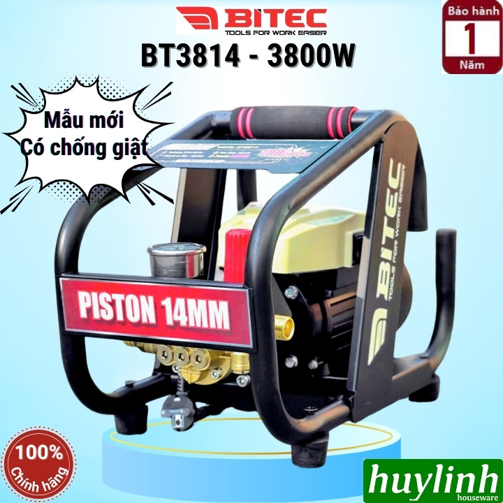[Chống giật) Máy xịt rửa xe Chỉnh Áp BiTEC BT3814 (Thương hiệu BTEC) - 3800W - motor lõi đồng
