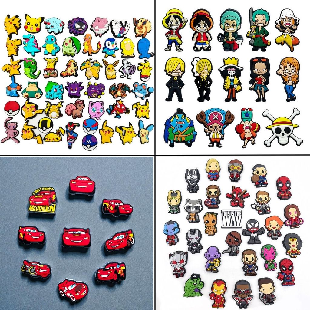 Set charm gắn dép cross, Nút gắn sticker jibbitz dép cross nam nữ trang trí cham hoạt hình nhựa PVC 