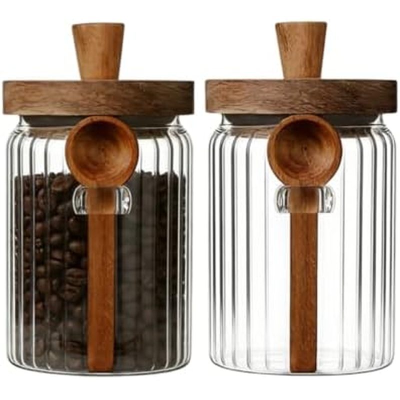 mboo Wood Lid and Spoon, 20.3oz Glass Kitchen Canisters for Coffee, Tea, Cereal, Spice and Canning, 