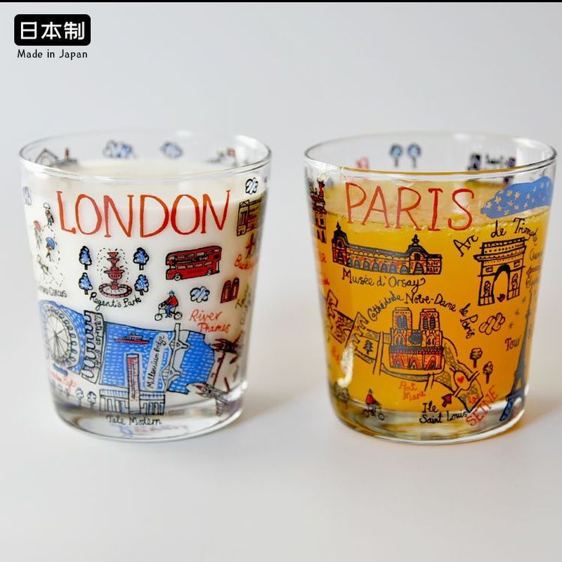 Nhật Bản IZAWA IZAWA Cốc Nước Thủy Tinh Bia Nước ép Cốc Ăn Sáng Minh Họa Dễ Thương Phong Cách Nhật B