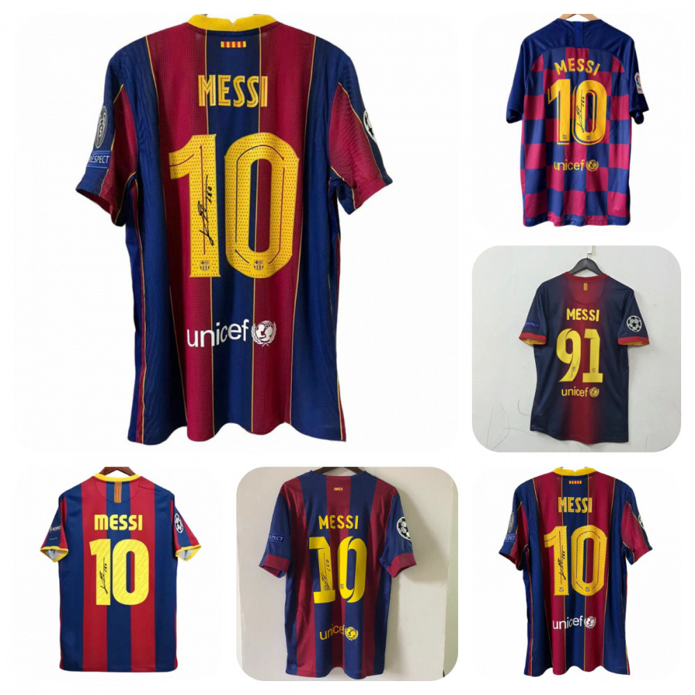 Áo Thun Tay Ngắn Hình Chữ Ký Leo Messi Barcelona, Thiết Kế Cổ Điển Retro