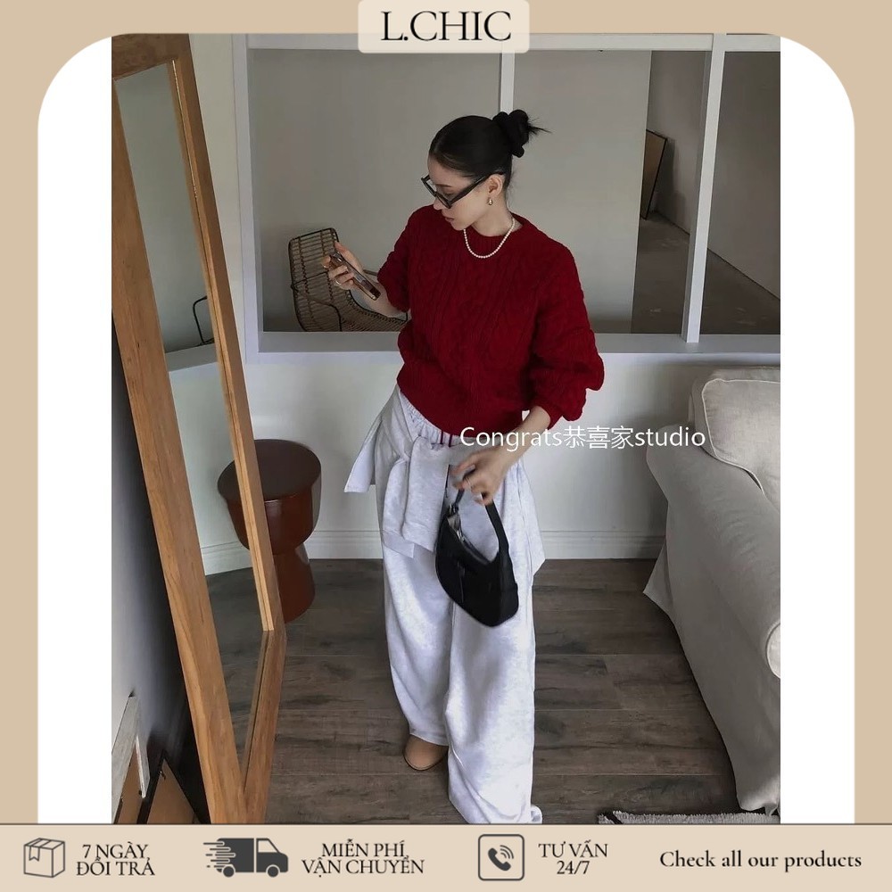 L.chic - Áo len vặn thừng dầy cổ tròn gân nổi bo gấu SUE Studio