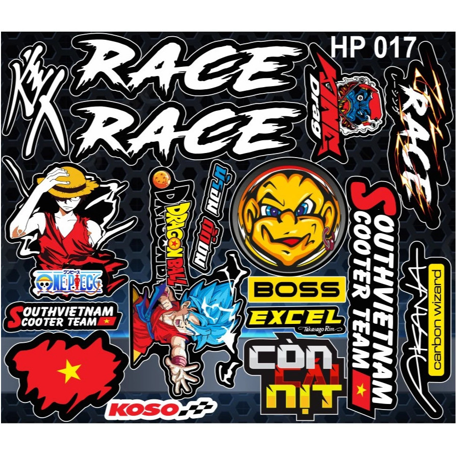 COMBO TEM DÁN XE ĐIỆN HÌNH LUFY,RACE,SUOTHVIETNAM CỰC CHẤT.......