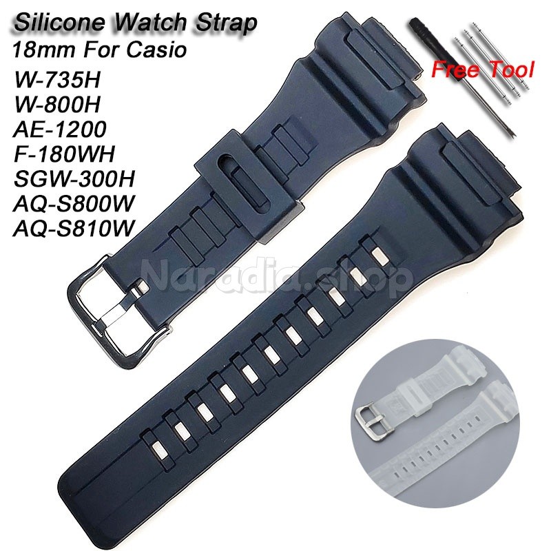 18mm cho Casio W-735H W-800H AE-1200 F-180WH SGW-300H AQ-S800W AQ-S810W Dây đeo đồng hồ silicon chốn