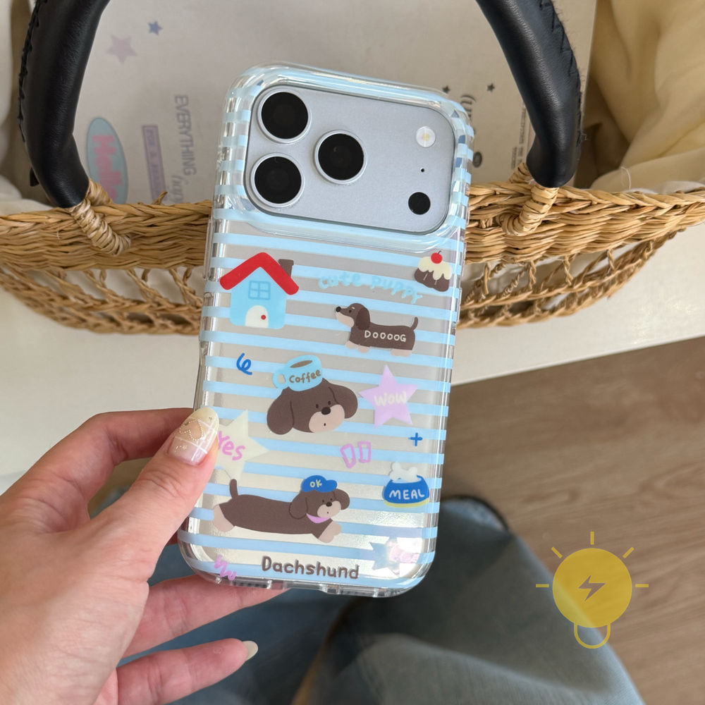 Phone Case For iPhone 17 Pro Max 16 15 TPU Chain Dog Dachshund House Mirror Aesthetic Korean Cute