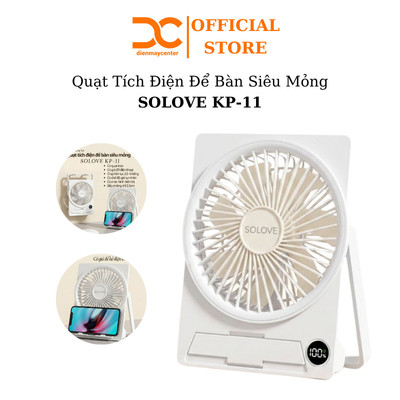 Quạt Tích Điện Để Bàn Siêu Mỏng SOLOVE KP-11 với 6 Cấp Độ Gió, Màn Hình LCD, Tích Hợp Giá Đỡ Điện Thoại