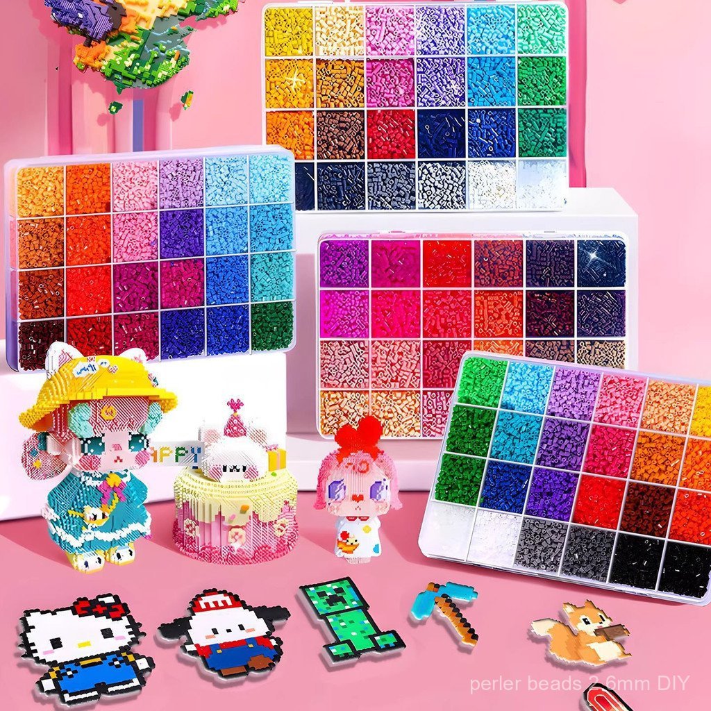 perler beads 2.6mm Bộ hạt nung fuse beads 264 màu + bàn ủi + kẹp + khay đựng cho người mới bắt đầu