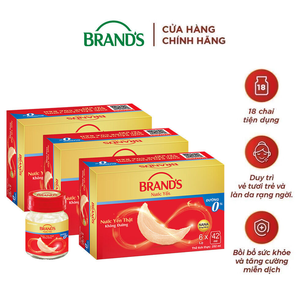 Combo 3 Nước yến thật BRAND'S Không Đường (42 ml x 6 lọ)