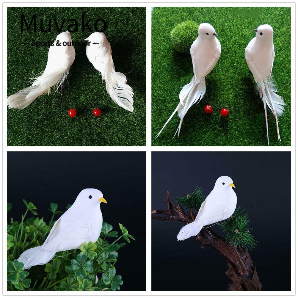 MUVAKO Đuôi Dài Trắng dove Trang Trí Sân Vườn Bọt Nhân Tạo Sống Động Mini Trắng Chim