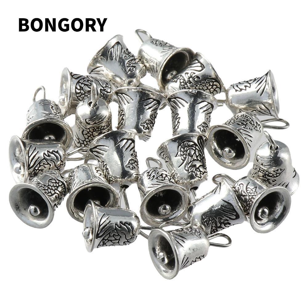 BONGORY 30 Chiếc Chuông Bạc Tây Tạng Quyến Rũ Mặt Dây Cổ Giáng Sinh Jingle Bells Spacer Hạt, Hợp Kim