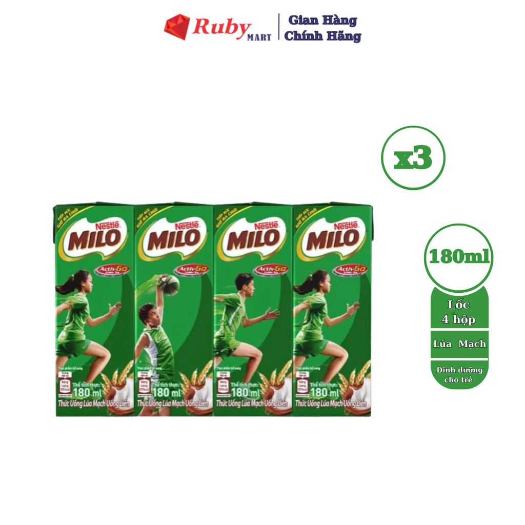 Combo 3 lốc Sữa Năng Lượng Milo Vị Lúa Mạch 180ml ( giá bán đã trừ khuyến mãi )